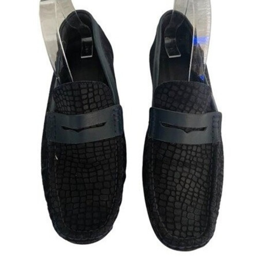 Martinetto Mens Black Snakeskin Embossed Leather Loafers Slip On Shoes 42